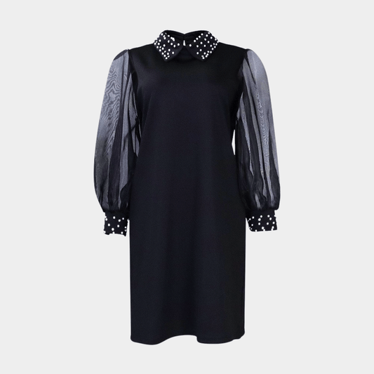 Midi Dress with Beaded Collar and Volume Sleeves