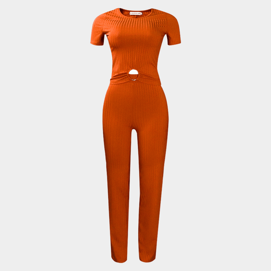 Ribbed Two Piece Set with Ring Waist Detail