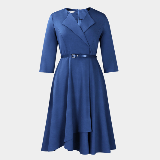 Elegant Tailored Midi Dress with Waist Belt