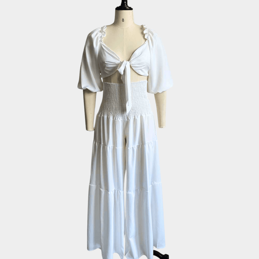 Flowing Wide-Leg Pants and Tie-Front Top