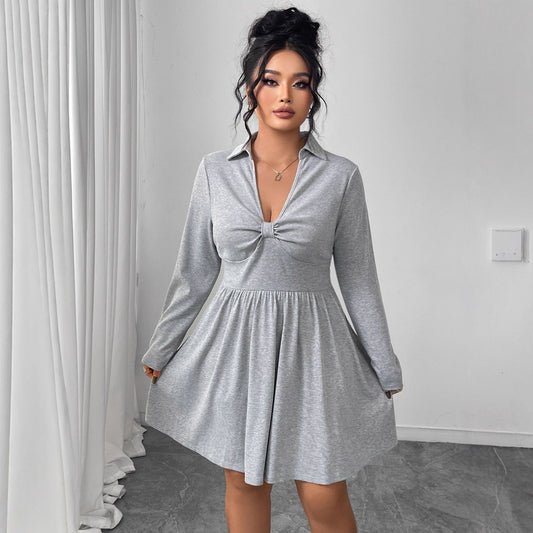 Plus Size Dress with Defined Waist and Flared Shape