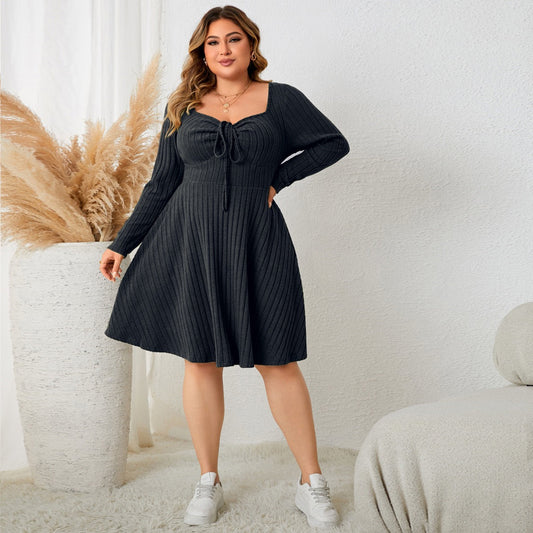 Plus Size Casual Ribbed Dress with Sculpted Upper Fit