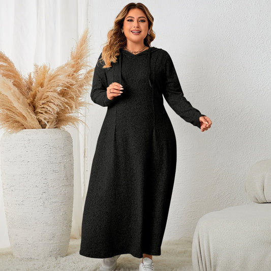 Plus Size Clean Silhouette Hooded Dress