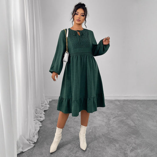 Plus Size Elegant Boho Embroidered Long Sleeve Midi Dress