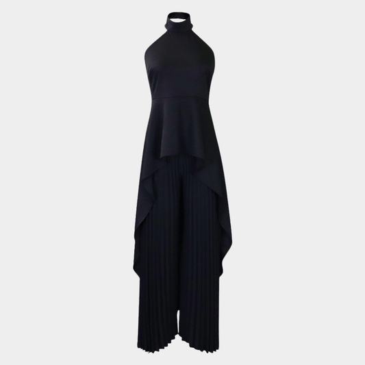 Sculpted Halter Neck Dress with Draped Hem