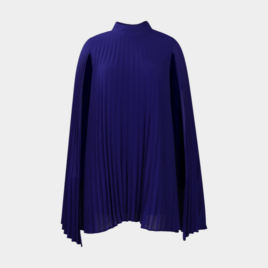 High-Neck Pleated Cape Blouse