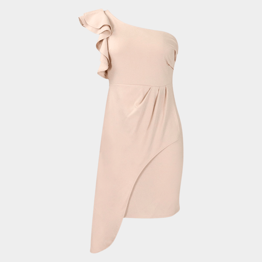 One-Shoulder Midi Dress with Sculpted Ruffle Detail