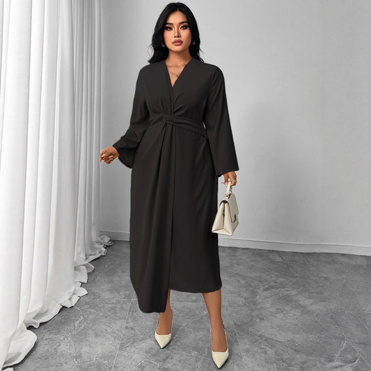 Plus Size Soft Wrap Dress with Defined Twist Waist