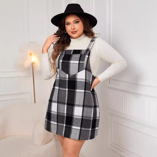 Plus Size Checkered Pinafore Dress