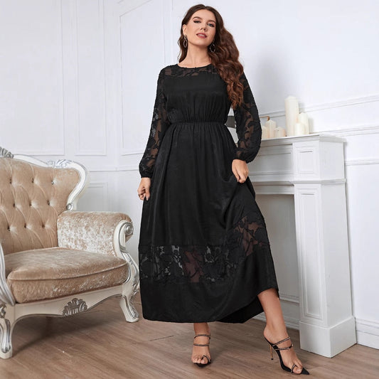 Plus Size Floral Lace Long Sleeve Maxi Dress