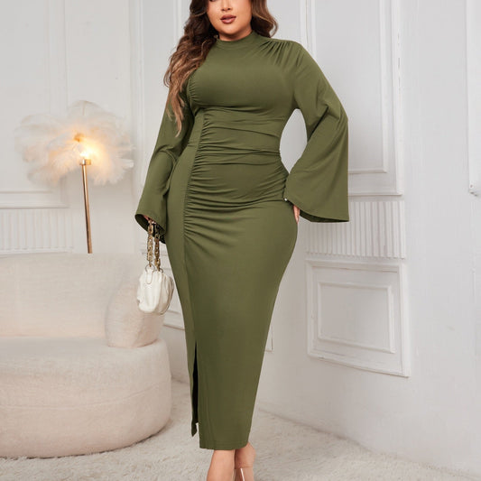 Plus Size Flared Sleeve Maxi Dress with Defined Waist