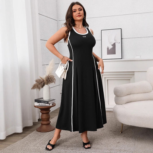 Plus Size Architectural Line Sleeveless Maxi Dress
