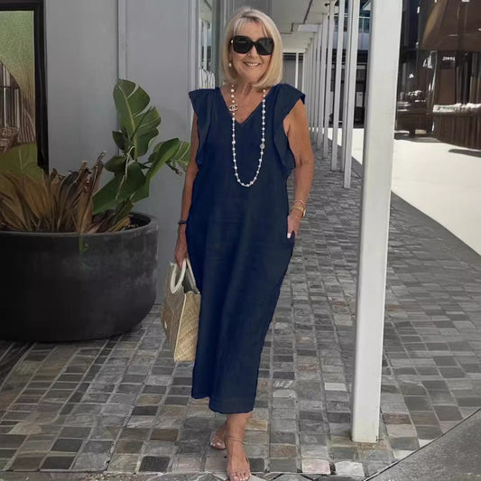 Elegant Flowing Sleeveless V-Neck Maxi Dress